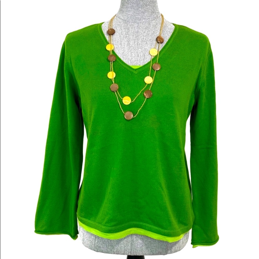J. Jill Green Cotton V Neck Top Small